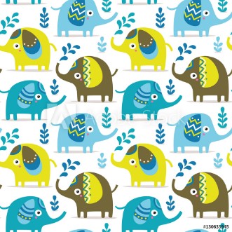 Picture of Seamless pattern with elephants plants jungle